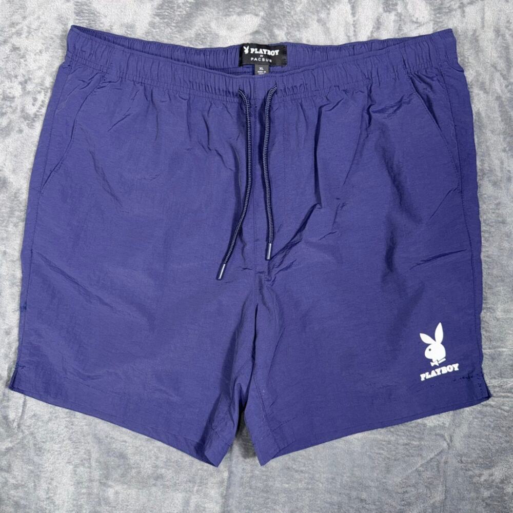 Playboy by Pacsun Mens‎ Shorts Swim Trunks XL Purple Bunny Logo Athletic Lined